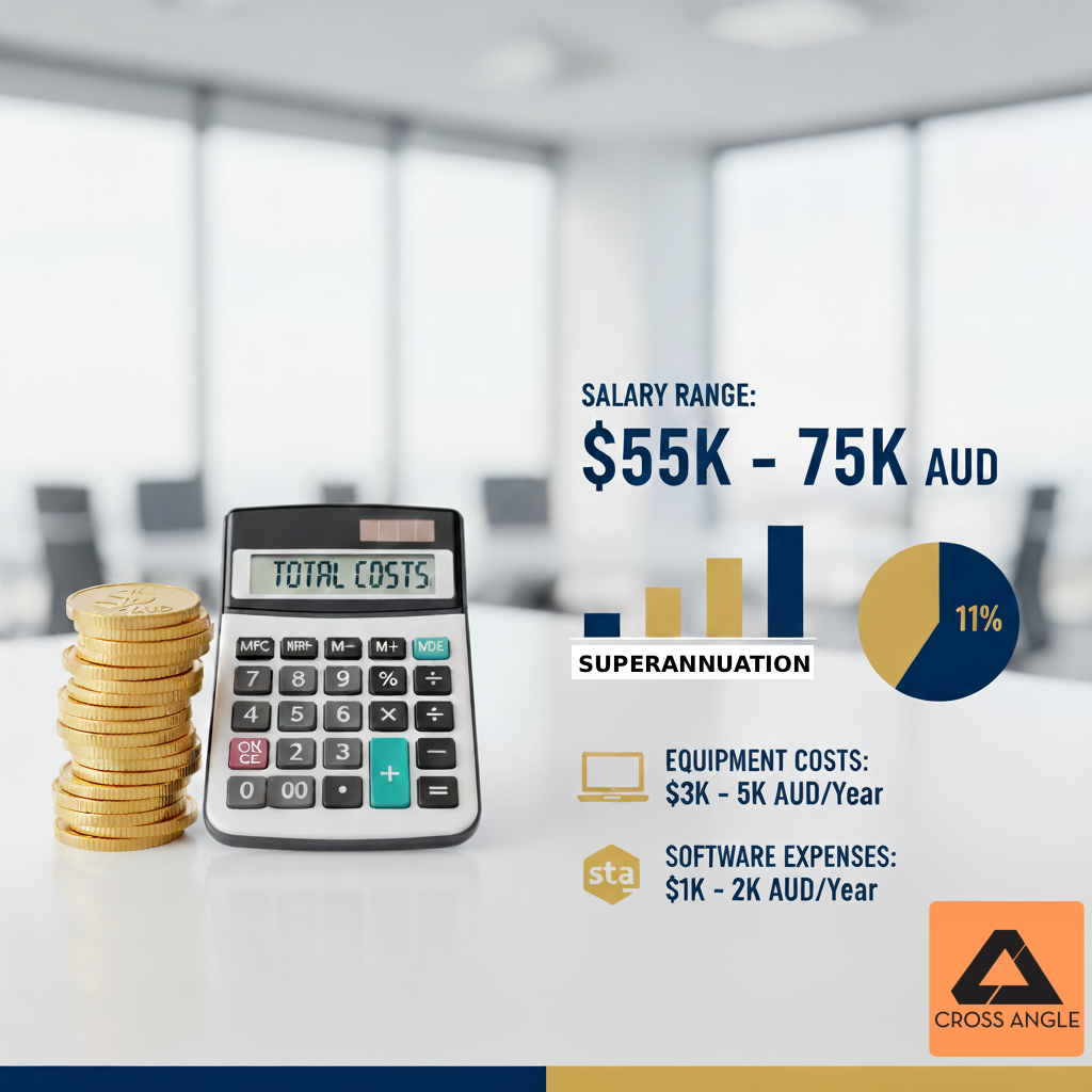 Australian graphic designer salary and employment costs breakdown showing superannuation, equipment expenses, and total annual investment for in-house hiring
