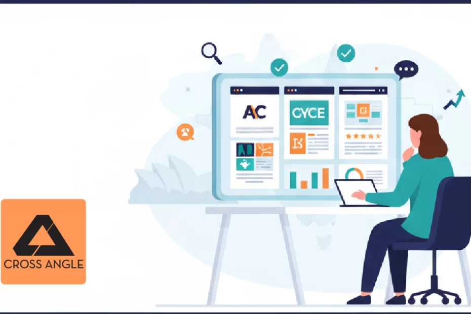 Business professional evaluating graphic design portfolios to choose the right outsourcing partner