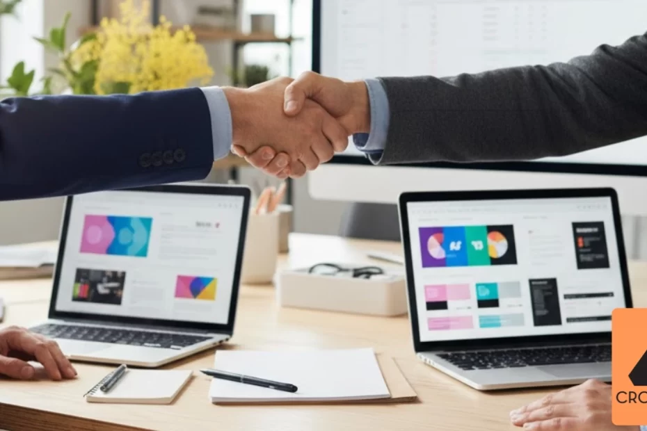 Professional handshake representing trust-building in graphic design outsourcing partnerships for Australian businesses